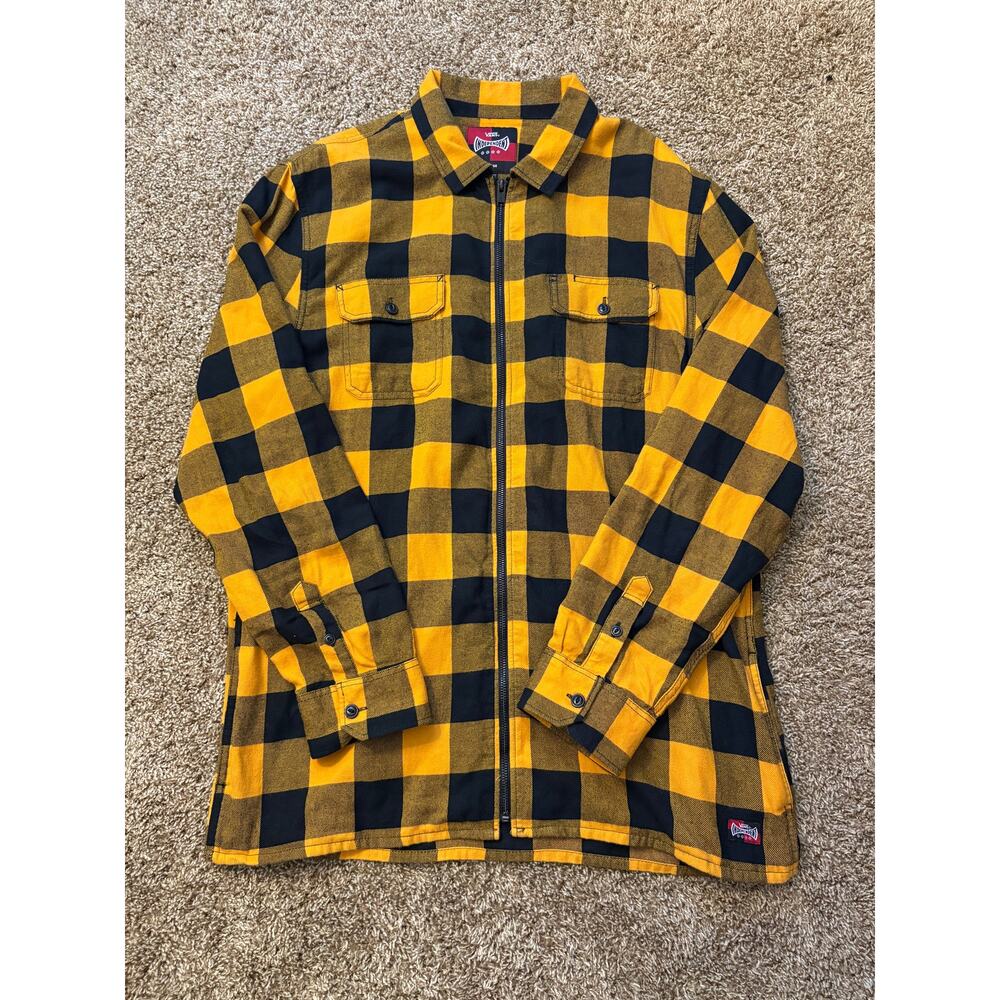 Vans x Independent Trucks Collection Zip Up Plaid Flannel Size XL Black Yellow - Picture 2 of 9